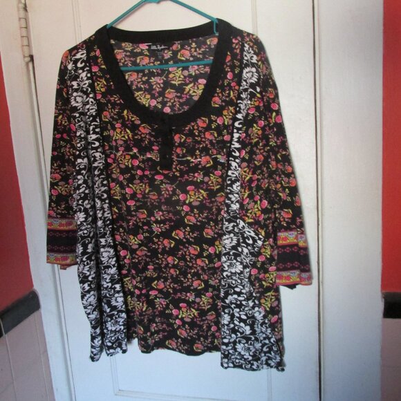 Ulla Popken Floral Boho Floral Henley 3/4 sleeve Top Shirt 24/26 - Picture 1 of 4